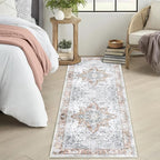COMSLE Boho Runner Rug, 2x6 Washable Area Rugs for Hallway Faux Wool Small Throw Rug Distressed Kitchen Non-Slip Laundry Room Carpet Runner for Entryway Indoor Door Mat Bedroom (Orange)