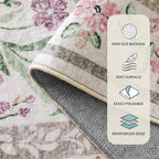 Lahome Boho Purple Floral 5x7 Area Rugs, Washable Rugs for Bedroom Nursery Decor, Soft Non-Slip Lavender Carpet for Kids Room Girls Playroom Living Room, Pale Lilac/Pink