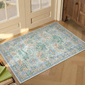 Lahome Floral Washable Rugs for Entryway, 2x3 Kitchen Rugs Non Slip Boho Soft Door Mat Indoor Entrance, Ultra-Thin Easy Clean Forest Design Small Throw Carpet for Bedroom Bathroom, Green