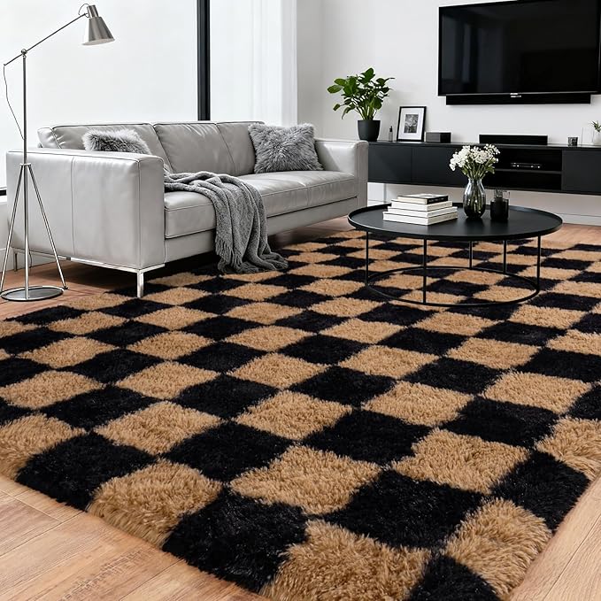 Upgrade Non-Slip Plush Rugs for Living Room, Soft Shaggy Carpets for Living Room, Fuzzy Rugs for Kids' Room, Perfect Decor for Modern Home Grid 8x10Feet