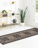 Unique Loom Taftan Collection Border Geometric Tribal Inspired Design Area Rug (2' 11 x 16' 5 Runner, Gray/ Black)