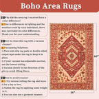 SERISSA Area Rug 3x5 Boho Rugs for Bedroom, Washable Non-Slip Living Room Rug, Ultra Soft Print Distressed Vintage Red Beige Rug Low-Pile Throw Carpet for Entry Kitchen Bedroom Nursery Dorm Decor
