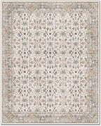 Washable 8x10 Area Rugs for Living Room, Boho Non-Slip Vintage Distress Large Rugs for Bedroom Dining Room Nursery Office, 0.3" Neutral Oriental Throw Thin Carpet, Cream/Blue/Orange/Multi