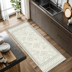 Beige White Runner Rug, 3x8ft Black Geometric Square Pattern Hallway Decor Rug - Modern Home Corridor & Foyer Accent Carpet, Non-Slip Mat Washable Rugs, Stylish Carpet for Hallway Spaces