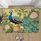 Peacock Peony Rugs for Bedroom - 3x4 Rug, Peacock Decor Area Rugs for Living Room, Peony Flower Carpet, Floral Animal Washable Area Mat, Aesthetics Carpet - Peafowl Home Decor & Gifts