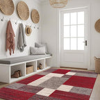 Rugshop Red Modern Geometric Boxes Non-Slip Area Rug Non-Shedding for Living Room, Bedroom and Dining Area, 5'3" x 7'3"