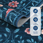 GarveeHome Washable Runner Rug 2x6 Non Slip Hallway Runners Stain Resistant Low Pile Floral Runner Rugs for Kitchen Soft Long Entryway Runner Rugs Blue Boho Throw Carpet for Bedroom Nursery, 2x6