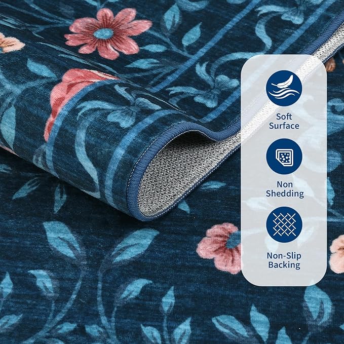GarveeHome 2x3 Floral Area Rug Non Slip Entryway Mat Low Pile Stain Resistant Butterfly Kitchen Rugs Soft Small Throw Carpet for Dining Room Bedroom Washable Bow Rugs for Living Room Bathroom, 2x3