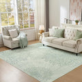WITSHOCK 7x9 Washable Rug for Living Room,Modern Floral Distress Print Pattern Area Rugs,Stain Resistant with Non Slip Backing Carpet for Dining Room,Bedroom & Home Decor,Green/Light Green