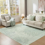 WITSHOCK 7x9 Washable Rug for Living Room,Modern Floral Distress Print Pattern Area Rugs,Stain Resistant with Non Slip Backing Carpet for Dining Room,Bedroom & Home Decor,Green/Light Green
