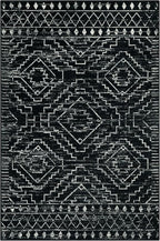 Wonnitar Moroccan Washable Rug 4x6, Black Boho Living Room Area Rug, Non-Slip Farmhouse Bedroom Carpet Dorm Room Throw Rug, Low Pile Soft Accent Mat for Kitchen Entry Office (Black,4'x6')