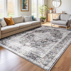 Area Rug – 6x9 Washable Ultra-Soft Vintage Boho Faux Wool Carpet for Living Room, Dining Room, Bedroom, Home Office (Dark Grey)