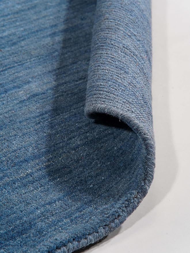 Hand Knotted Loom Wool ECO-Friendly Area Rugs - 6'x6', Octagon, Blue Color, Solid Plain Design, High Pile Thick Handmade Anti Skid Area Rugs for Living Room, Bed Room (L00111)