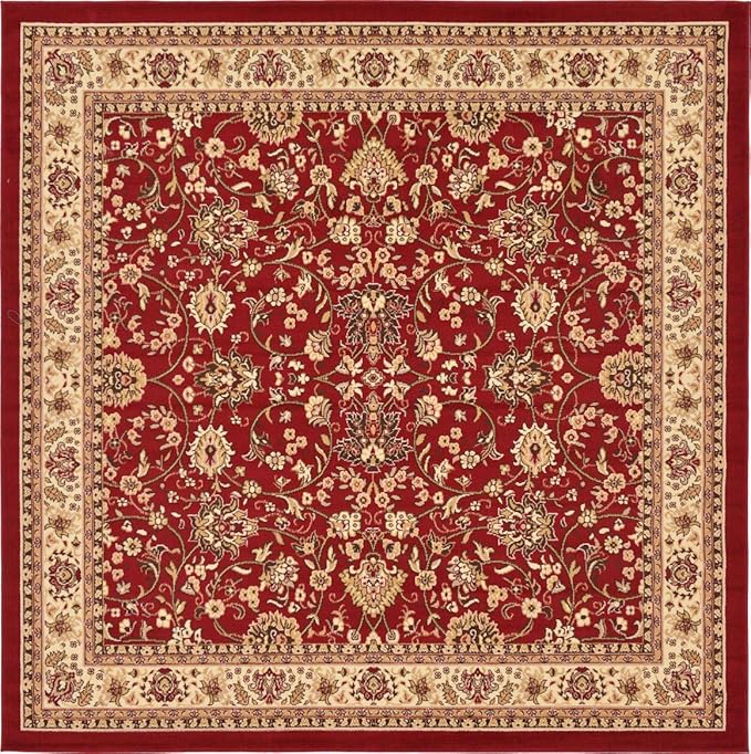 Unique Loom Sialk Hill Collection Area Rug - Washington (7' 10" Square Burgundy/Cream)