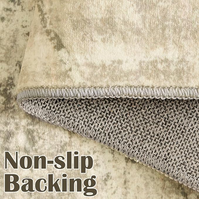 jinchan Moroccan 5x7 Area Rugs for Bedroom - Machine Washable Soft Modern Geometric Stain Resistant Non-Slip Ultra-Thin Low-Pile Faux Wool Carpet for Living Room Kitchen Dining Room (5x7ft, Taupe)