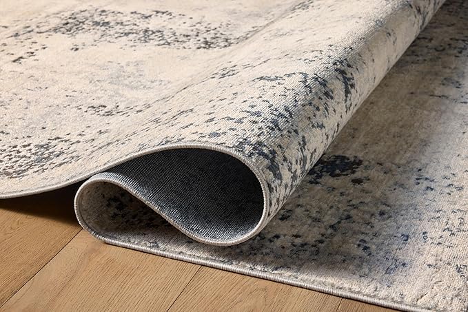 Loloi Teagan Collection TEA-07 Natural/Denim 2'-8" x 7'-6" Runner Rug, Large, Soft Neutral Rug, High-Traffic for Living Room, Bedroom, Home Office, Dining Area
