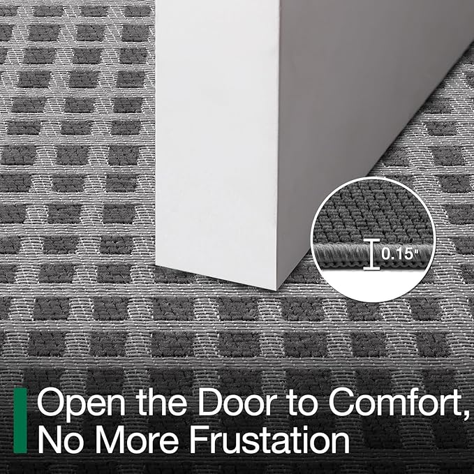 LUMI Inside Door Mat for Entry 24''x36'', Absorbent, Dirt Trapper, Low Profile Thin, Non Slip Mats with Rubber Backing, Ideal for Indoor, High Traffic, Garage, Entrance, Checkered Grey