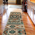 Ambesonne Southwestern Decorative Rug, Ethnic Inspired Starry Zigzag and Rhombus Shapes Grunge Artwork, Quality Carpet Bedroom Dorm and Living Room, 2' 5" x 7' 5", Cinnamon Seafoam Beige