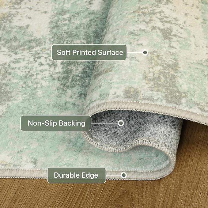 GENIMO Runner Rug Non Slip 2'6"x8', Washable Rug Runner for Hallways Kitchen, Abstract Modern Kitchen Rugs, Low Pile Lightweight Carpet Runners for Entryway, Bedroom, Laundry, Light Green