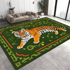 Jungle Tiger Area Rug,4x6ft, Cozy Jungle Style Tiger Print Area Rug Surrounded by Green Plants and Yellow Flowers Washable Animal Rug for Farmhouse Living Room Bedroom Kitchen Kids Room Decor