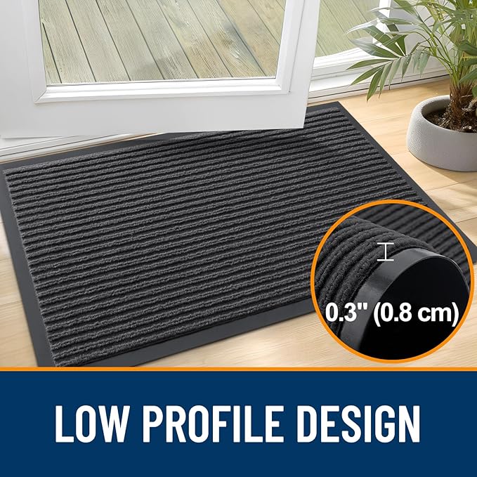 OLANLY Front Door Mat Indoor Outdoor Entrance, Waterproof Heavy Duty Doormat, Fade Resistant, Low Profile, Easy Clean Patio Porch Welcome Floor Mats for Entry, 35x23, Charcoal Grey
