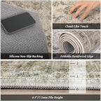 Washable 2x3 Entryway Rug, Boho Non-Slip Door Mat Vintage Distress Small Rugs for Kitchen Nursery Office Bedroom, 0.3" Neutral Oriental Throw Carpet with Cushioning Pad,Flaxen/Brown/Multi