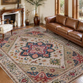 Tangsoo 5x7 Area Rug Washable Rugs for Living Room, Vintage Indoor Non Slip Large Area Rugs, Print Carpet, Soft Low Pile Rug Foldable Floor Rug for Bedroom Dining Room Dorm Beige/Red