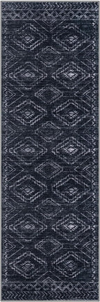 KILOCOCO Boho Kitchen Runner Rug 2x6 Washable Runner Rug, Soft Runners for Hallways Non Slip Printed Distressed Laundry Room Rug, Low-Pile Rug for Entryway/Bedroom/Living Room, Black/Navy