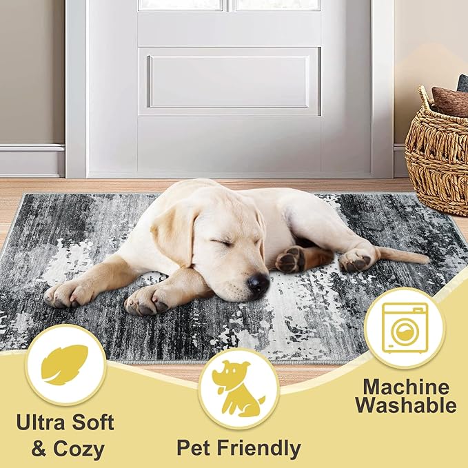 COMSLE Door Mat Soft Absorbent Indoor Front Entryway Rug Machine Washable Entrance Mats for Muddy Paws Non Slip Throw Rugs 36" x 60" Doormat for Inside Foyer Bedroom - Gray