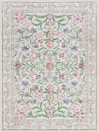 Lahome Purple Floral 9x12 Area Rug, Machine Washable Low Pile Nursery Girls Rug, Non-Slip Thin Carpet for Playroom Kids, Soft Boho Mat for Women Bedroom Decor