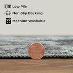 GLN Rugs Contemporary Collection - Machine Washable Area Rug, Contemporary Washable, Non Slip, Low Pile Chenille Rug, Living Room, Bedroom, Kitchen Rug (4' x 6' Grey/Green)