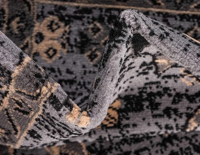 Unique Loom Taftan Collection Border Geometric Tribal Inspired Design Area Rug (9' 10 x 13' 0 Rectangular, Gray/ Black)