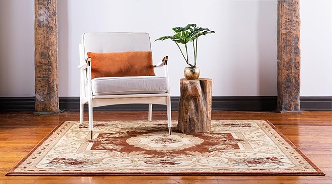 Rugs.com Chateau Collection Rug – 4 Ft Square Brick Red Medium Rug Perfect for Living Rooms, Kitchens, Entryways