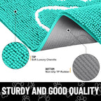 Smiry Dog Door Mat for Muddy Paws, Absorbent Dirt Trapper Non Slip Quick Dry Washable Chenille Mat for Mud Dogs, Entry Rug for Indoor and Outdoor (40x32 Inches, Turquoise and White)