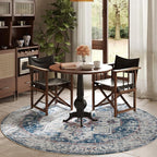 jinchan Kelda Round Rug 6ft Washable Area Rug Indoor Vintage Bedroom Floor Cover Distressed Circle Mat 6' Round Lightweight Non Slip Low Pile Thin Farmhouse Carpet for Living Room Navy Blue