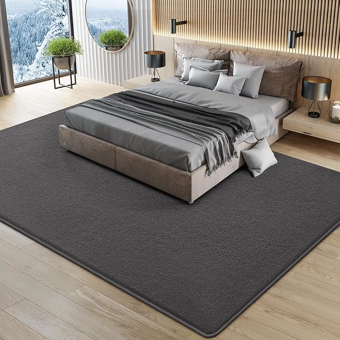 Large Modern Area Rugs for Living Room Bedroom, 7x10 Feet Dark Grey Ultra Soft Solid Thickened Memory Foam Indoor Minimalist Carpets, Non-Slip Comfy Rugs for Boys Girls Nursery Kids Room Home Décor