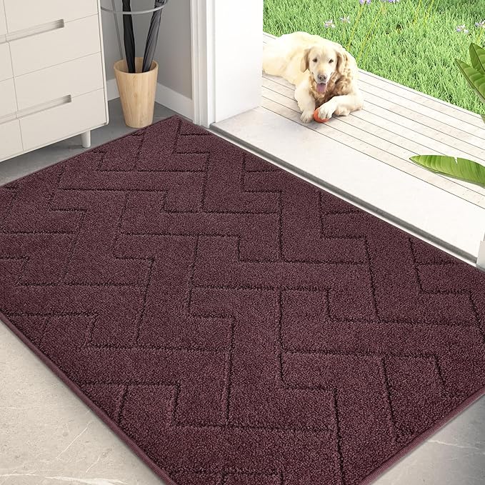 PURRUGS Dirt Trapping Door Mat 32" x 47", Non-Slip Machine Washable Entry Rug, Shoe Scraper, Dog Doormat, Super Absorbent Welcome Mat for Front & Back Door, Muddy Wet Shoes & Paws, Burgundy Red