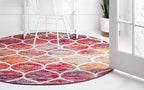 Rugs.com Lattice Frieze Collection Rug – 8' Round Multi Medium Rug Perfect for Kitchens, Dining Rooms
