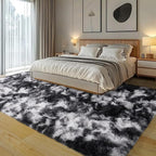 Plush Rugs for Living Room Shaggy Soft Area Rug High Pile Fuzzy Rug Non-Slip Indoor Floor Carpet Plush Area Rugs for Living Room Tie Dye Black White 9x12