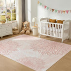WITSHOCK Pink Rugs 7x10 for Bedroom Girls,Floral Modern Distress Print Pattern Carpet for Living Room Dining Room,Stain Resistant Anti Slip Backing Rugs for Kids Room Nursery Playroom,Light Pink