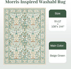9x12 Area Rug Living Room Rug - Floral Vintage Forest Washable Carpet, Low Pile Non-Slip Stain Resistance Boho Soft Large Carpet for Bedroom, Dining Room Under Table, Farmhouse (9'x12' Beige Green)