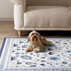 EVERGRACE Area Rugs for Living Room 3x5, Boho Floral Faux Wool Indoor Outdoor Rugs, Washable Rugs for Bedroom Entryway Dining Room Hallyway, Low Pile Floor Mat Carpet for Home Decor, Porcelain Blue