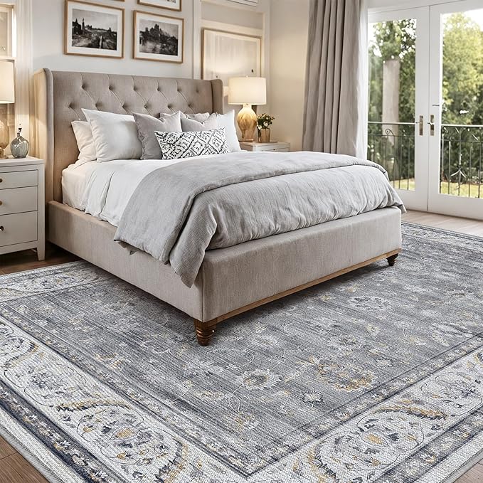 LUMI Washable Area Rug for Living Room, 5x8 Ultra Soft Traditional Vintage Rugs Non Slip with Rubber Backing, Low Profile, High Traffic, Stain Resistant Carpets, Ideal for Bedroom, Dining Room