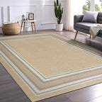 Beverly Rug Non Slip Area Rugs 8x10 Modern Bordered Non Skid Rubber Backing Soft Area Rug for Living Dining Room Easy to Clean Non Shedding Kitchen Bedroom Indoor Carpet 8 x 10 Beige