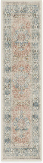 RUGGABLE Washable Vintage Runner Rug – Sarrah Coral 2.5x10, Stain-Resistant, Non-Slip Hallway Runner – Machine Washable Rug for Hallway, Entryway, Living Room & Kitchen–with Cushioned Pad