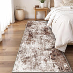 2x6 Washable Runner Rugs for Hallway: Easy-to-Clean Abstract Runners for Entryway Bedroom - Stain and Water Resistant Rugs with Non-Slip Backing - Soft Low-Pile Carpet Brown Khaki White