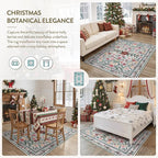 Wonnitar Christmas Rugs for Living Room, Christmas Decor 5x7 Washable Area Rug, Ultra-Thin Red Floral Holly Print Holiday Xmas Decor Non Slip Winter Carpet for Kids Room Bedroom Dining Room