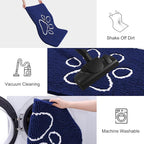 Smiry Dog Door Mat for Muddy Paws, Absorbent Dirt Trapper Non Slip Quick Dry Washable Chenille Mat for Mud Dogs, Entry Rug for Indoor and Outdoor (36x24 Inches, Navy Blue and White)