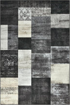 Tepook Modern Area Rug for Living Room, 8x10 Geometric Large Rugs for Bedroom, Washable Patchwork Rug Indoor Non-Slip Throw Carpets for Dining Room Office Farmhouse Home Decor, Black and White