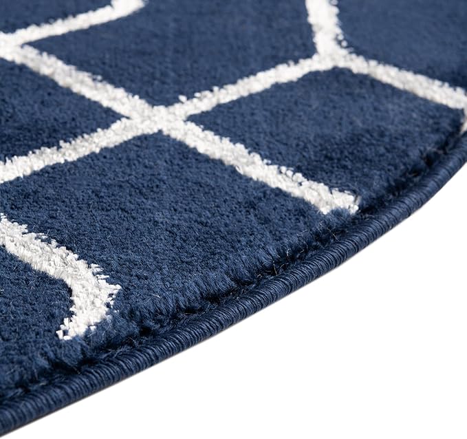 Unique Loom Glam Collection Area Rug - Trellis (5' 3" Round, Navy Blue Silver/ Silver)